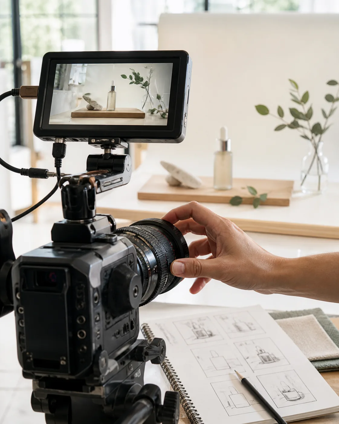 商品動画の構成を確認しながら撮影する様子