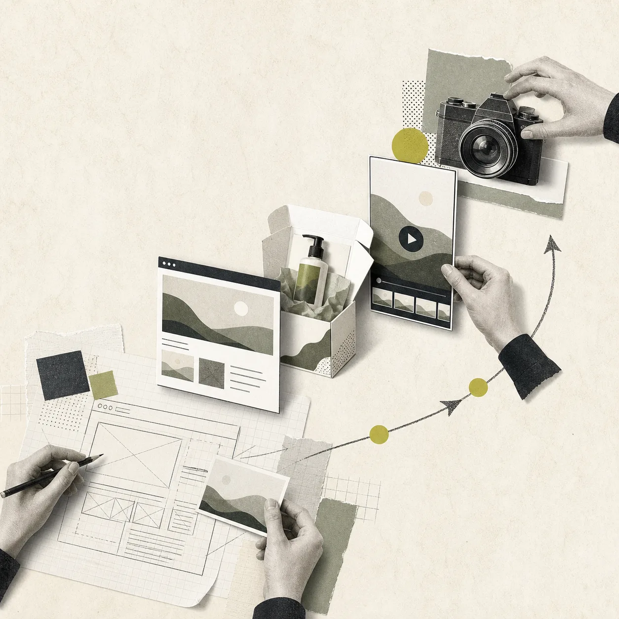 設計した内容をWebや動画などの制作物へ実装するイラスト